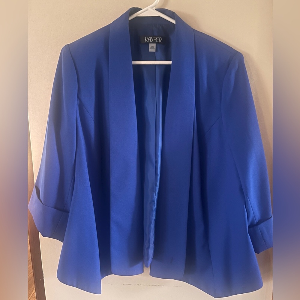 Kasper Women's 3/4 Cuffed Sleeve Blue Jacket Blazer, 16W, 25" Long